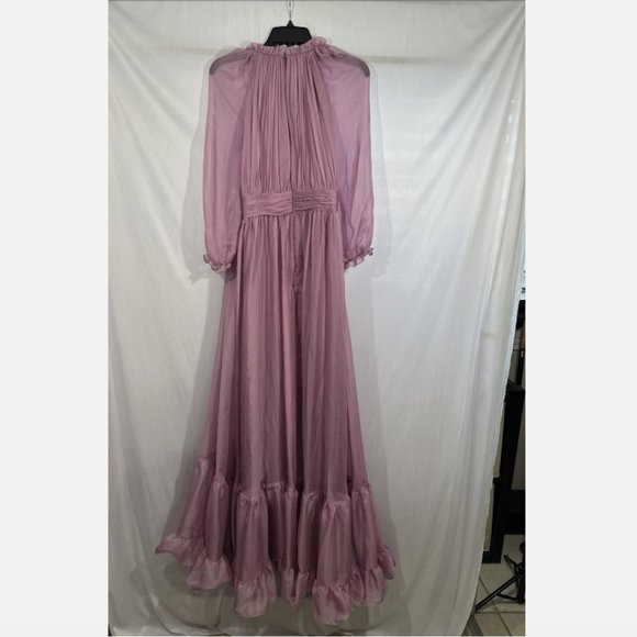 NWD Mac Duggal [ 10 ] Chiffon‎ Ruched Illusion Raglan Sleeve Ruffled Gown Q578 - Picture 12 of 16